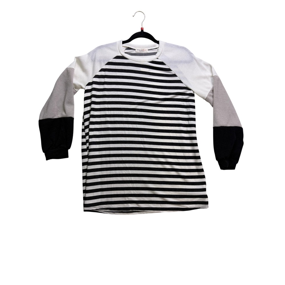 Perfect Peach Long Sleeve Top Women Large Black White Grey Striped Raglan Tee